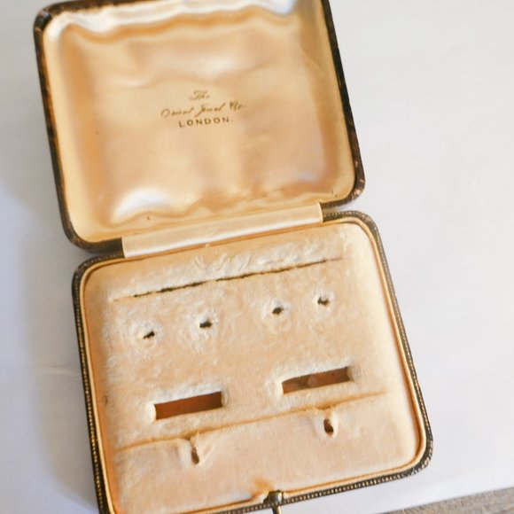 Antique mens empty cuff links & collar studs leather box - Picture 2 of 2
